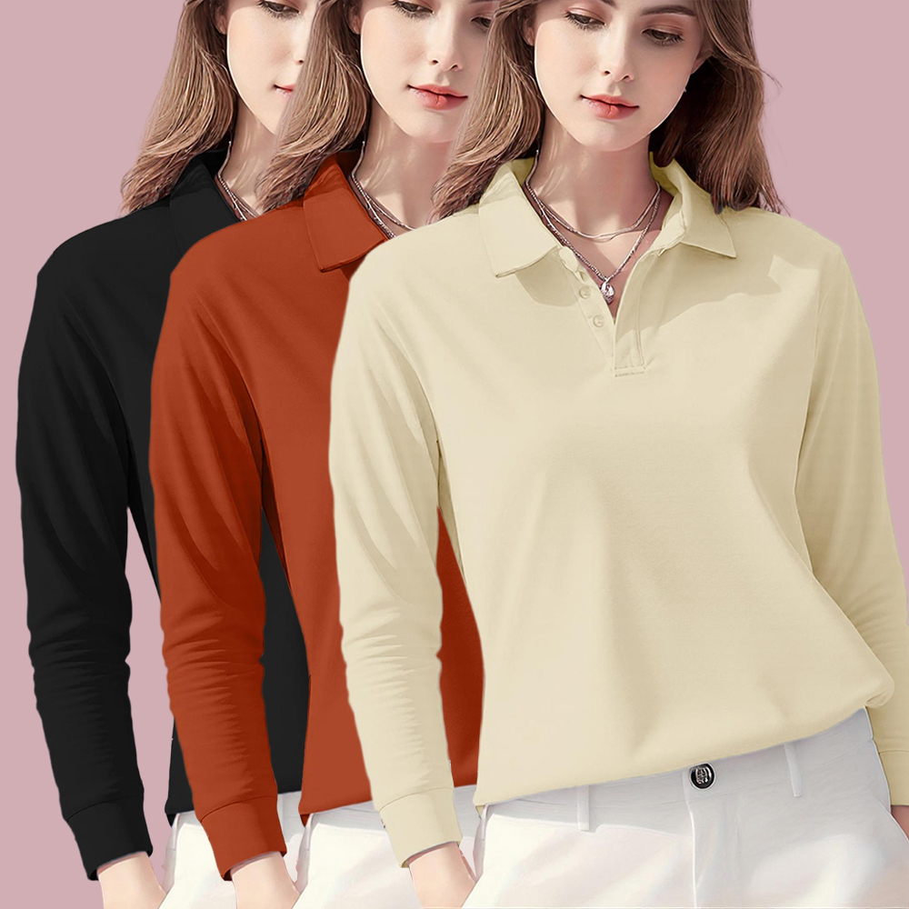 Autumn Solid Color Polo Shirts - Golf Equipment Women のレビューと価格